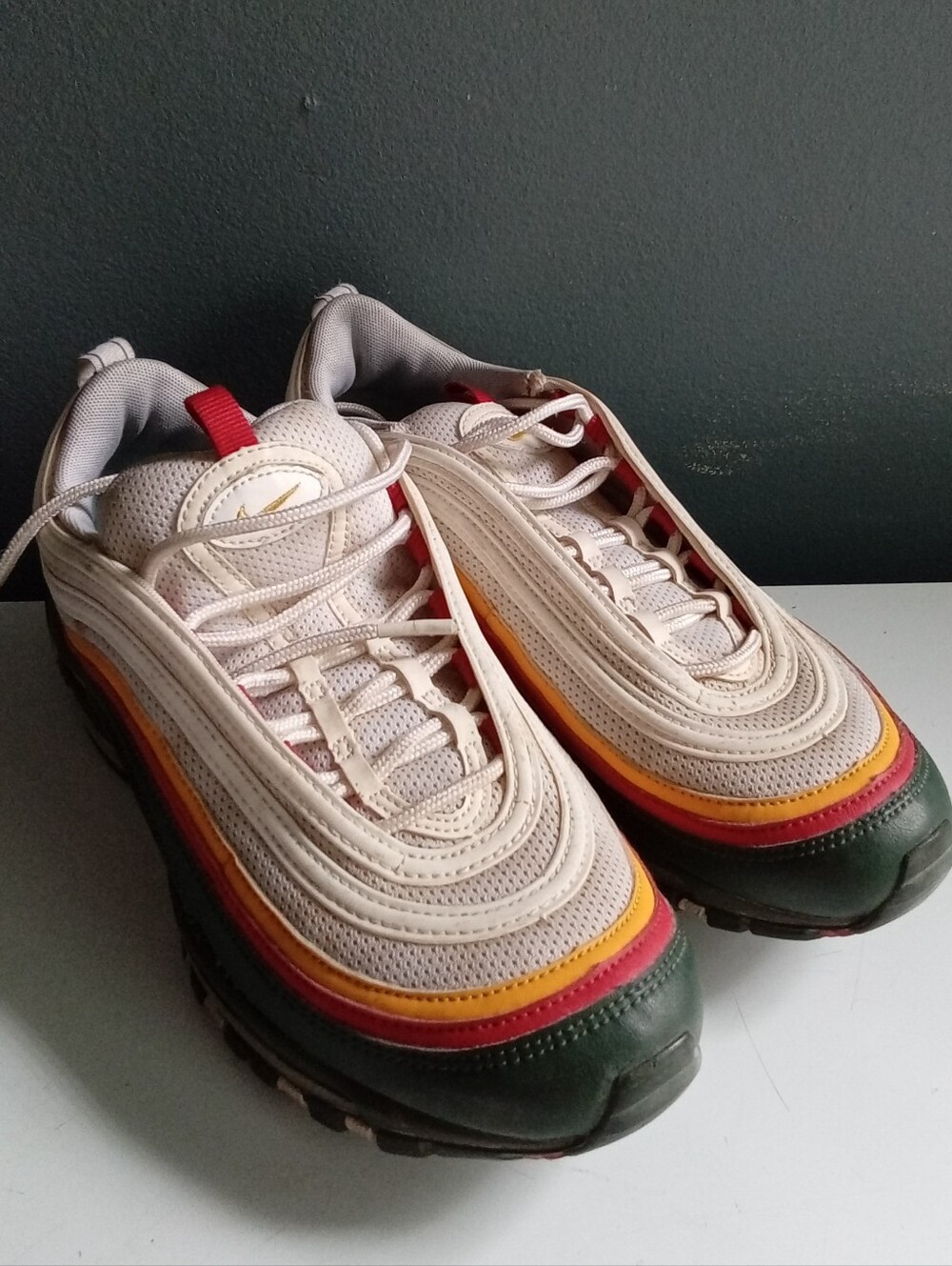 Nike Air Max 97 Multi Color Green Yellow Red White‎ Sneakers 921826-101 Mens - Picture 2 of 9